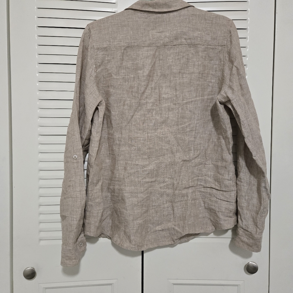 Pure Collection Pure Linen Long Sleeve Shirt Light Beige Size 8/10 #186 - Picture 4 of 6